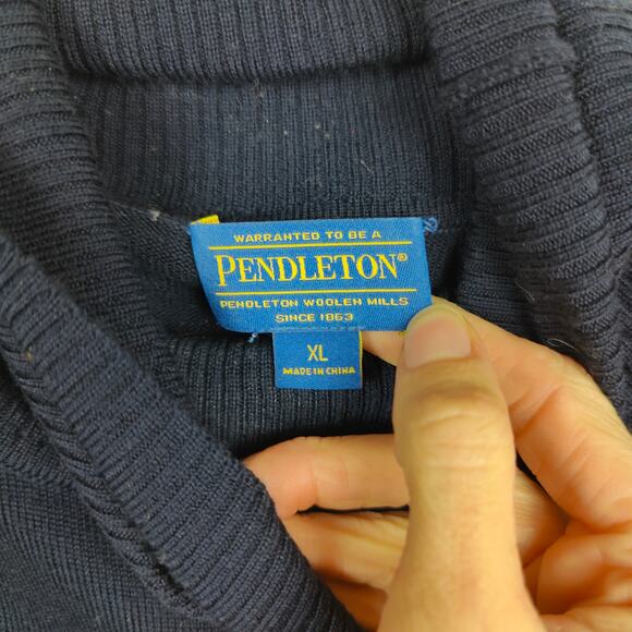 Pendleton 100% Merino Wool Sweater Womens XL Navy Blue Turtleneck Preppy - Picture 6 of 9
